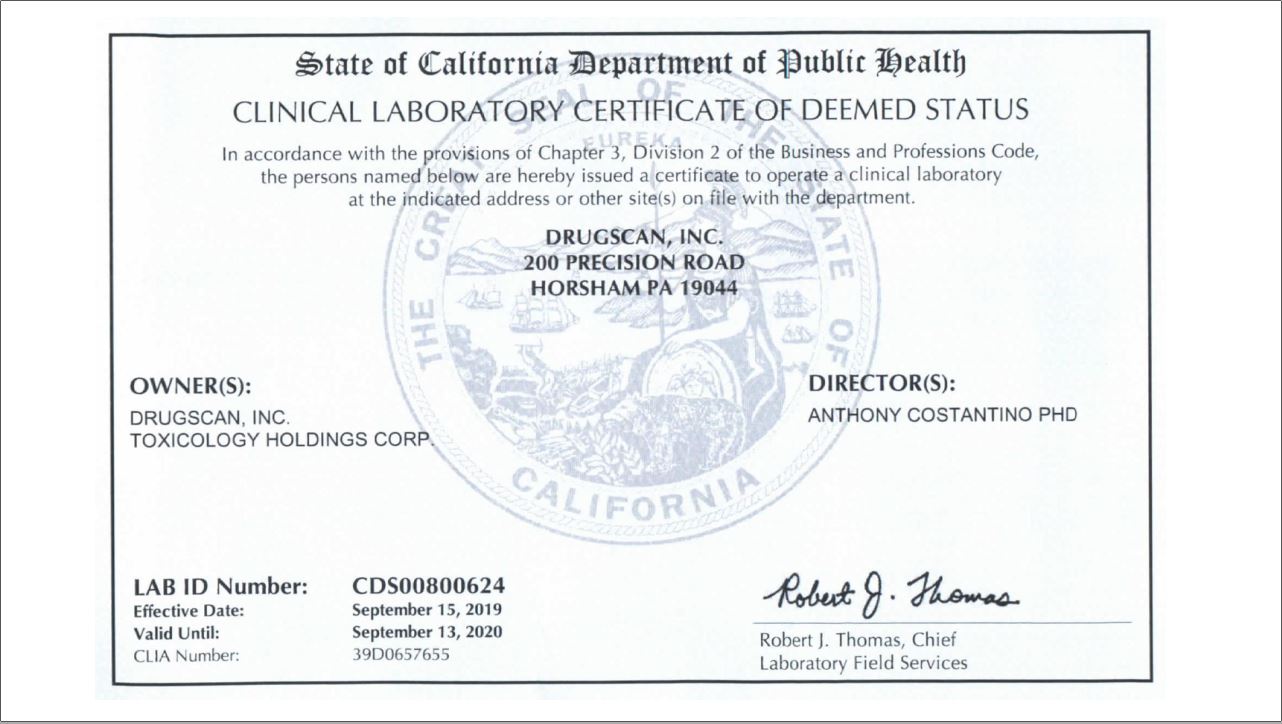 CA Clinical Laboratory License