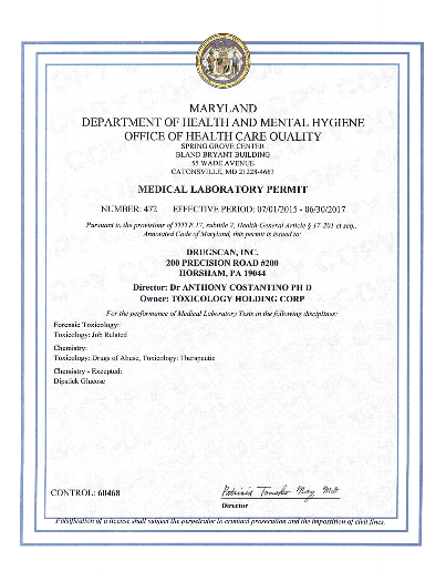 State of Maryland Medical Laboratory Permit