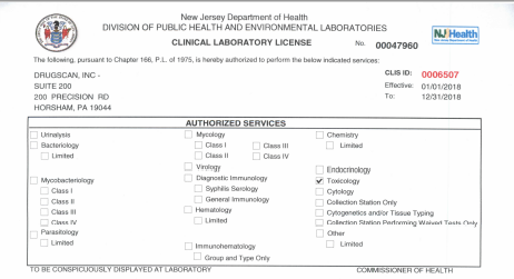 State of New Jersey Clinical Laboratory License