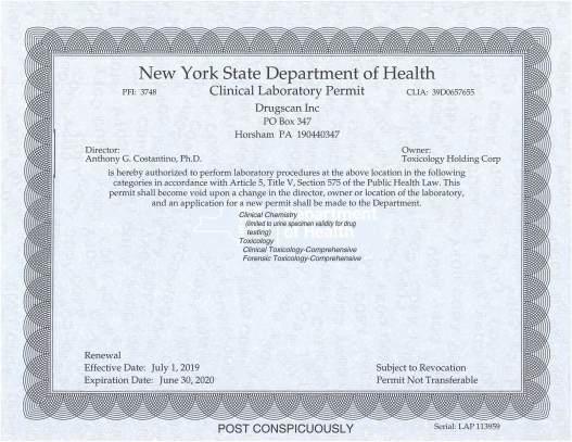 State of New York Clinical Laboratory Permit