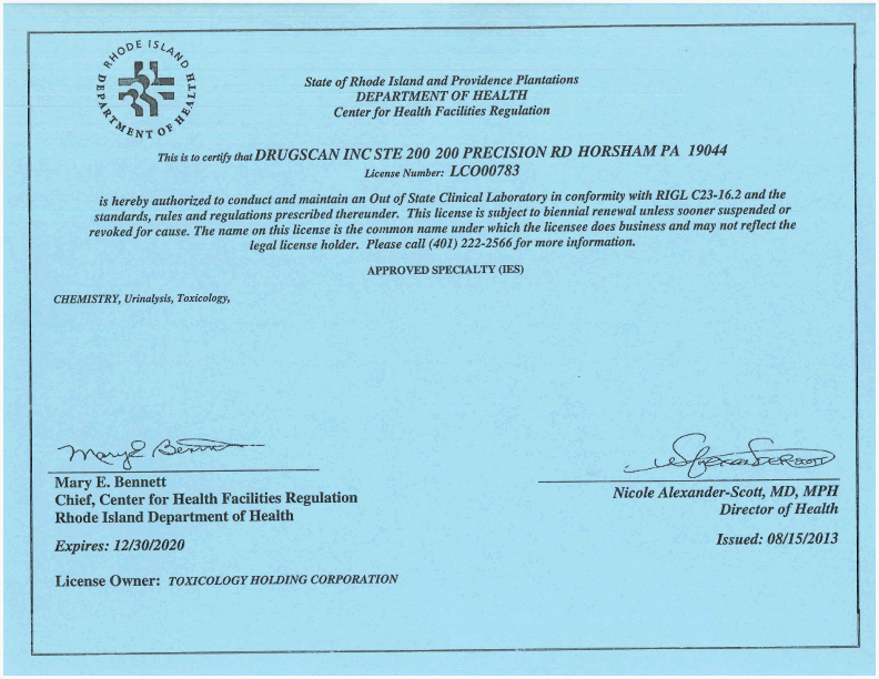 State of Rhode Island Clinical Laboratory Permit